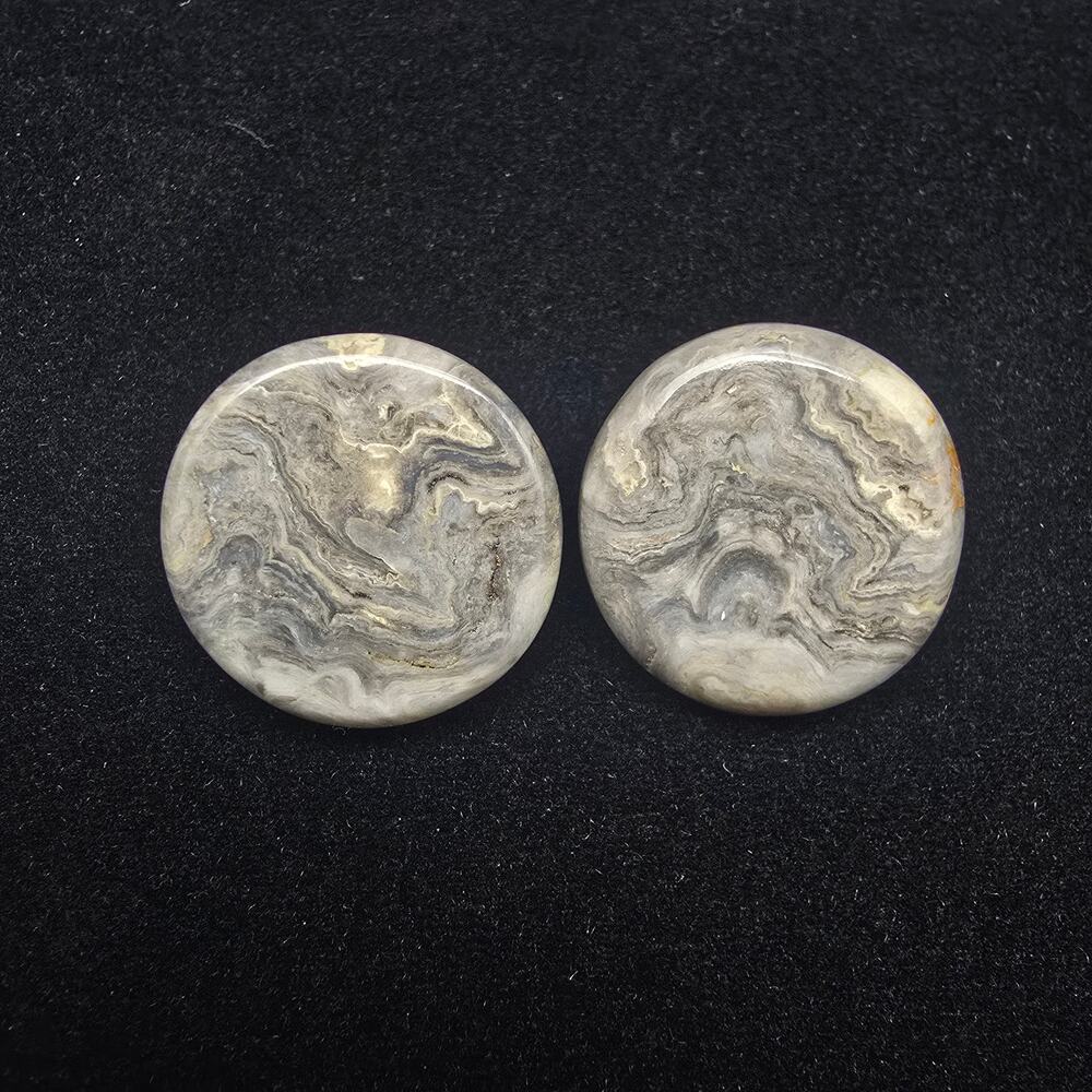 Gray Marbled Agate Stone Clip On Earrings 1970s Costume Jewelry